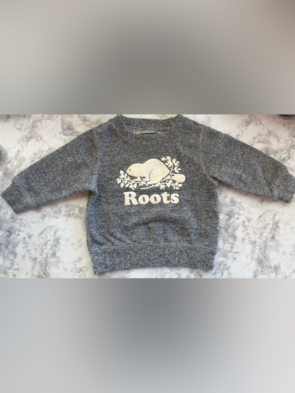 Roots Baby Heather Gray Sweatshirt with White Logo